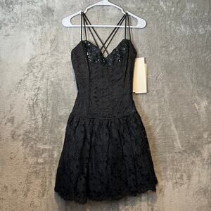 Vintage Black Lace Mini Sequins Dress Romantic Gothic Deadstock‎ New Sz 6 Punk